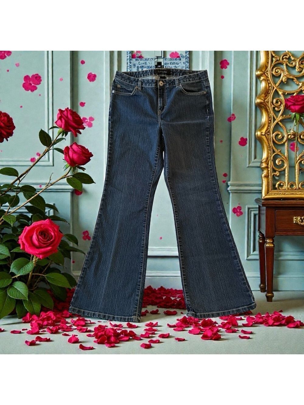 Calvin Klein Flare Jeans Womens 14 Mid Rise Blue Denim Western Cowgirl